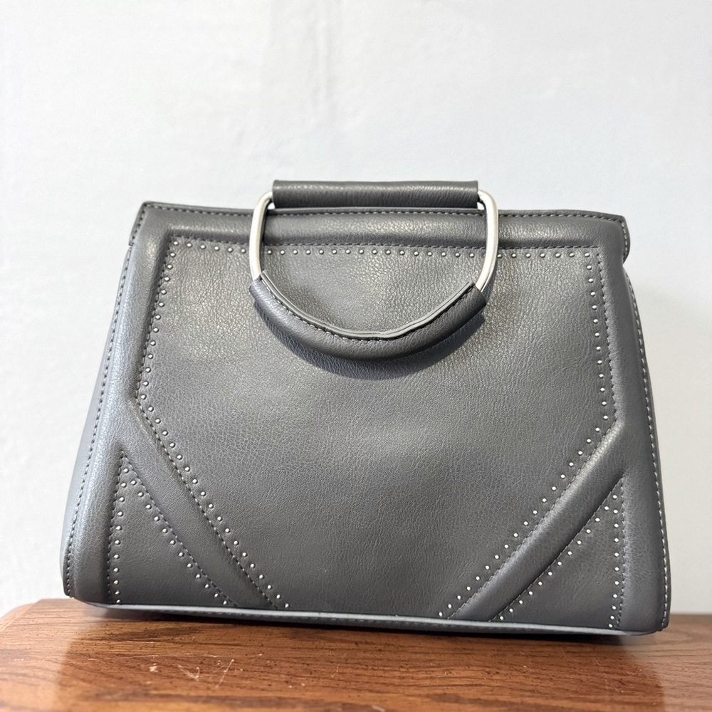 Gray Handbag with Silver Handles